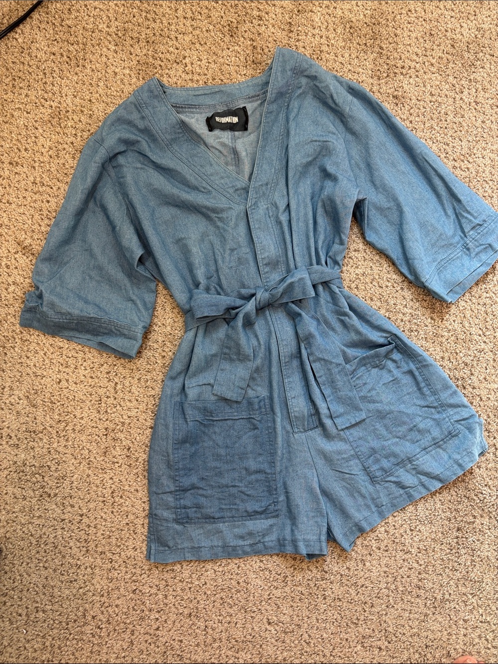 Reformation Zip Up Blue Chambray Romper Size 4 Casual Feminine
